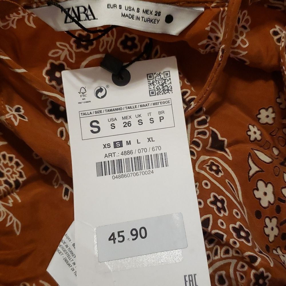 Zara Womens Rust Brown Paisley Bandana Print Ruffle Camisole Top Small 4886/070 - Picture 3 of 5